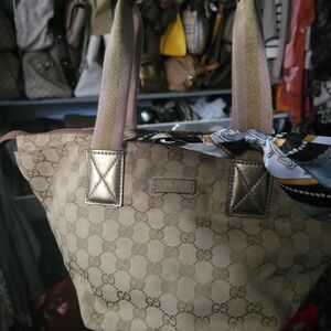 Gucci Tan and Gold Tote Bag